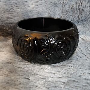 Black Lucite Chunky Wide Bangle Bracelet Vintage